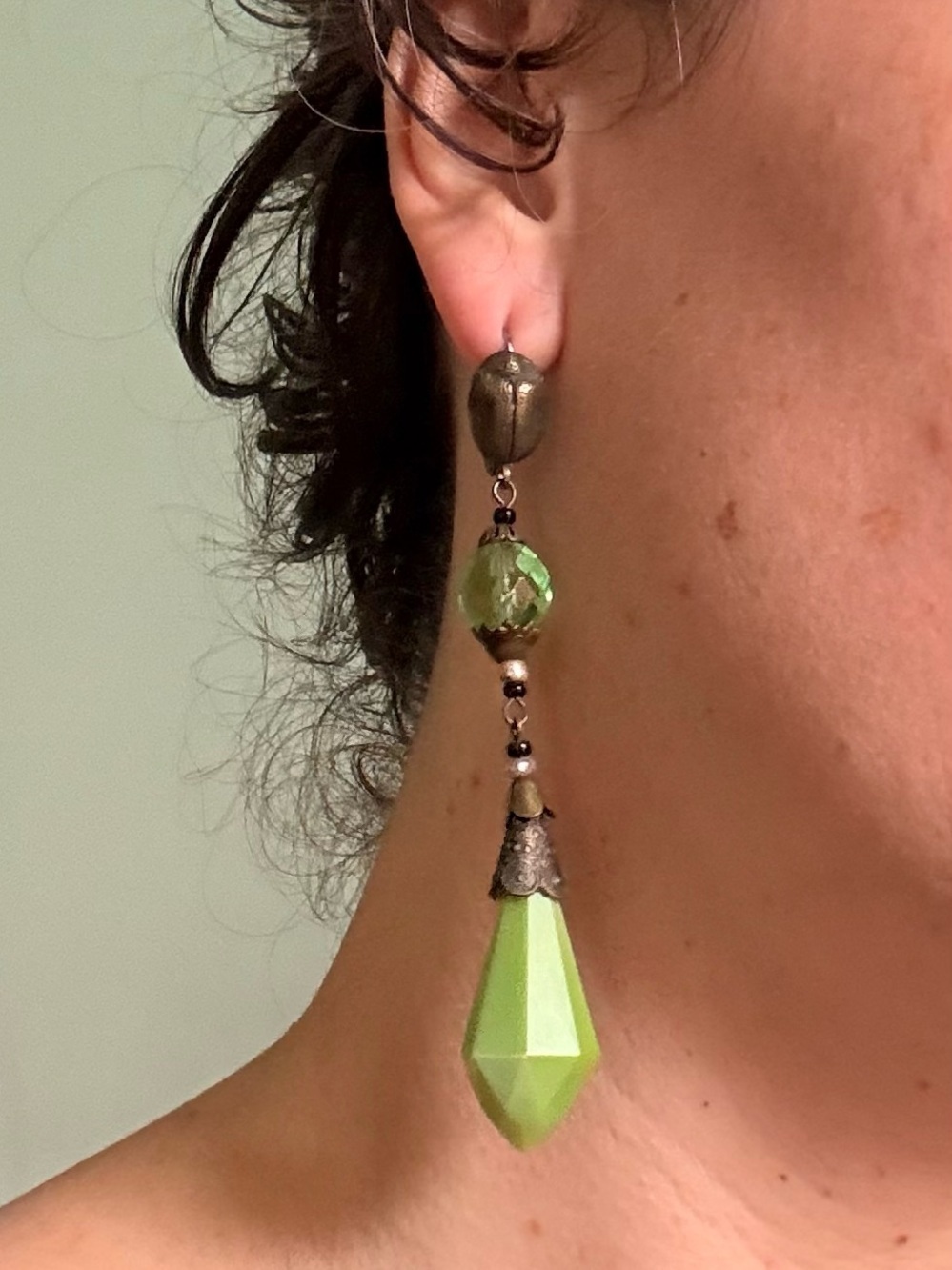 Absinthe Green Czech Glass
Egyptian Scarab Earrings - Picture 2 of 3